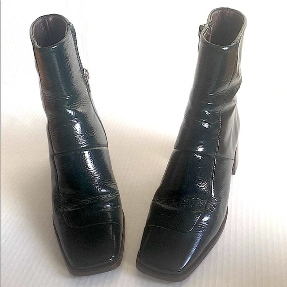 L'INTERVALLE Dark Forest Green Square-Toe zip up Ankle Boots Size 6